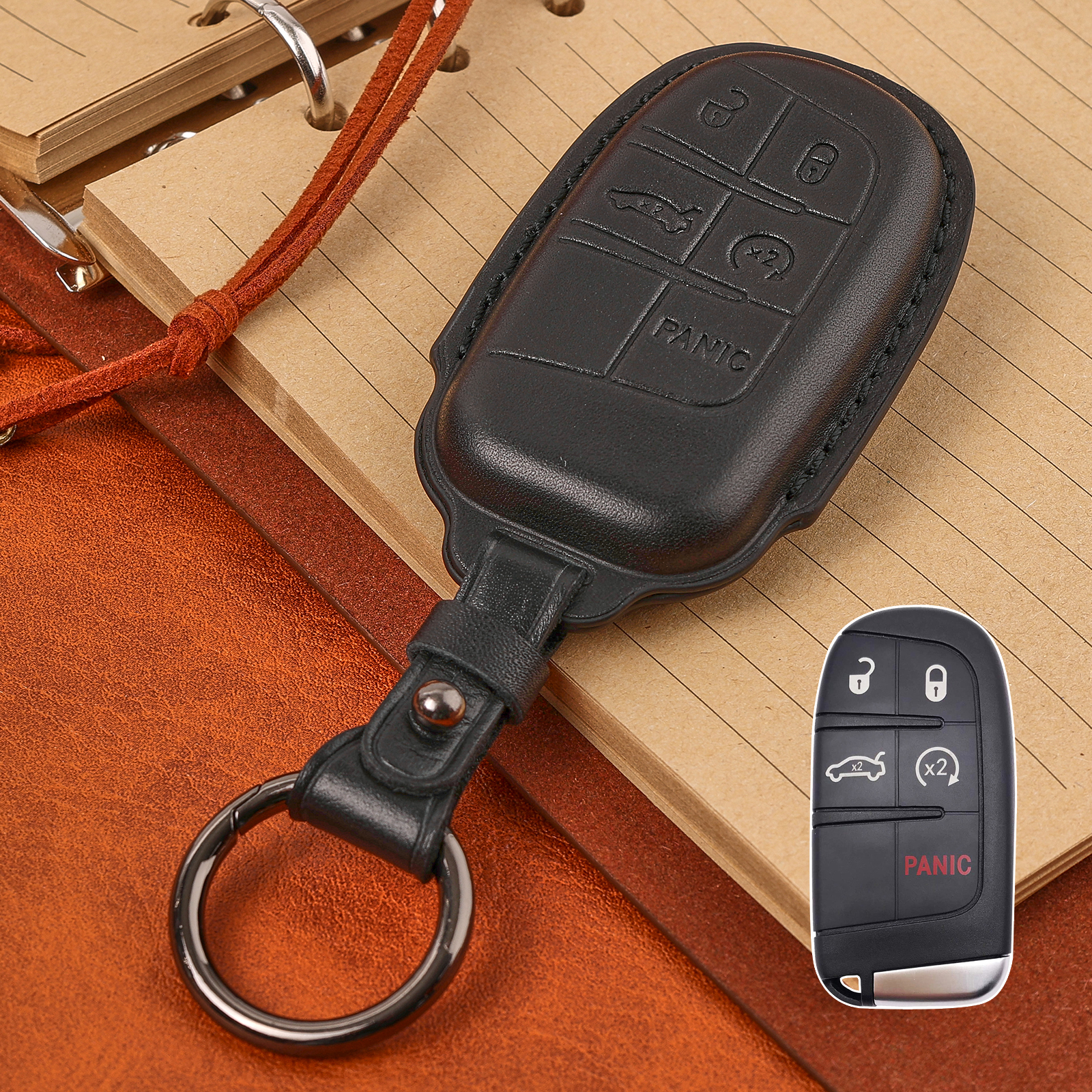 

Для Jeep Grand Cherokee Compass Dodge Charger Chrysler 200 300C чехол для дистанционного ключа внешний защитный корпус кольцо на цепочке из натуральной кожи