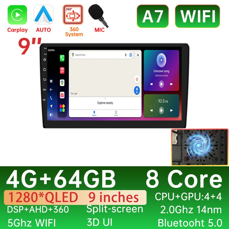 

Автомагнитола CarPlay, 9 дюймов, Android 12, 2 din, 4G, 8 ядер, GPS-навигация, QLED экран, мультимедийный плеер, универсальная аудиосистема, 2 Din