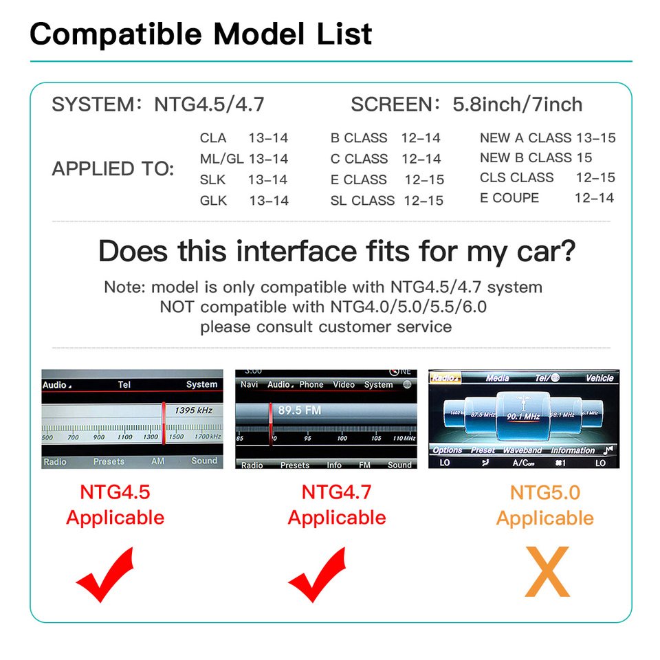 

Беспроводной модуль Carplay Android Auto для Mercedes Benz A B C E CLA GLA GLK ML CLS NTG4.5 W204 X204 W246 W176 C117 Навигация Поддержка Зеркало Ссылка