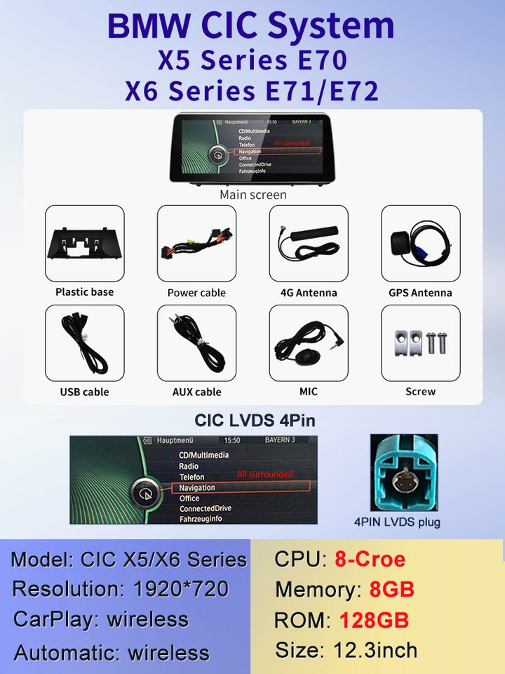 

2024 Новая система ID6 ID7 ID8 UI 12,3inc Android Беспроводная система Carplay AUTO для BMW X5 E70 X6 E71 Автомобильные видеоплееры GPS-навигация