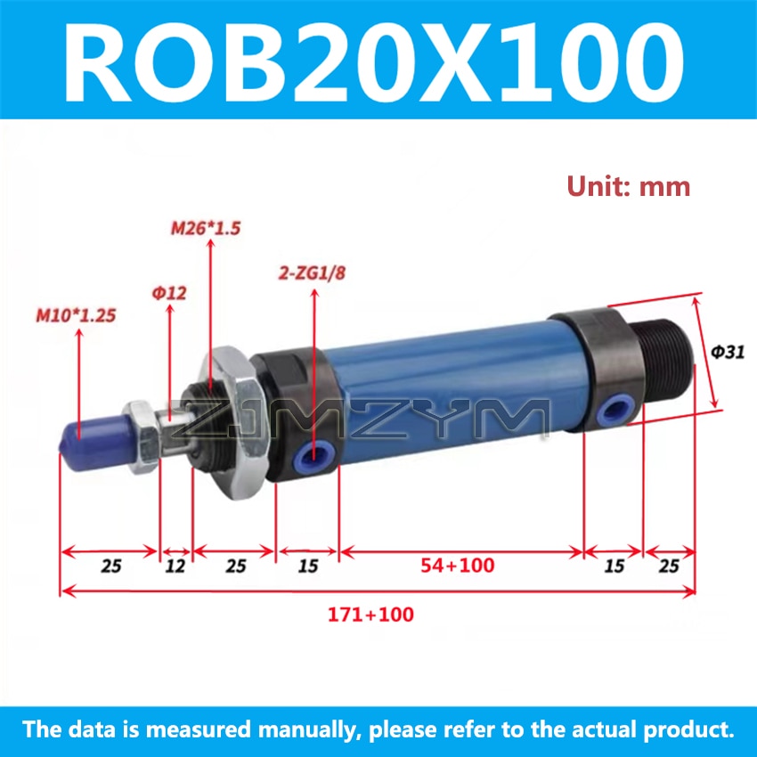 

Мини гидравлический цилиндр ROB20 ZJMZYM 20 мм ход 25/50/75/100/200 мм