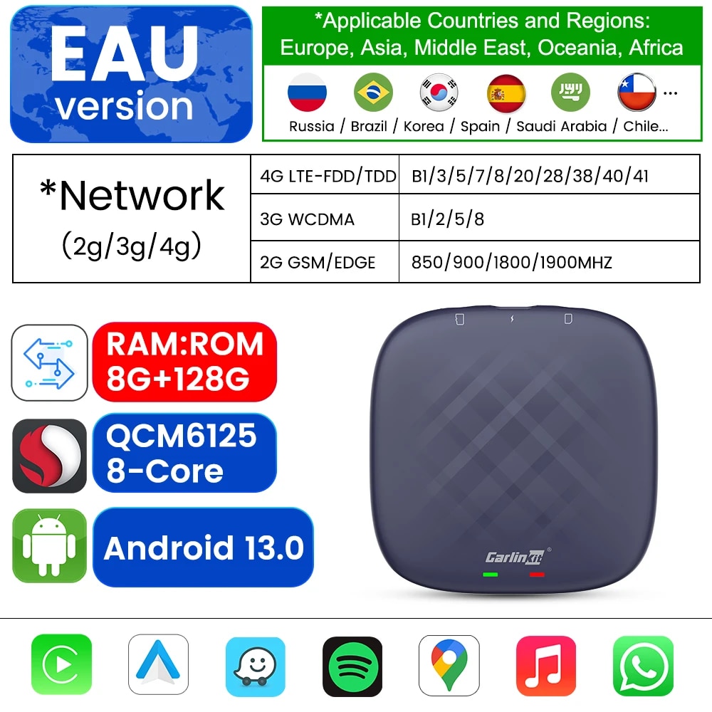 

CarlinKit Android 13 CarPlay Ai Box Plus QCM6125 8 ГБ 128 ГБ Беспроводная автомобильная воспроизведение Android Auto Smart TV Box для онлайн-видео 4G LTE