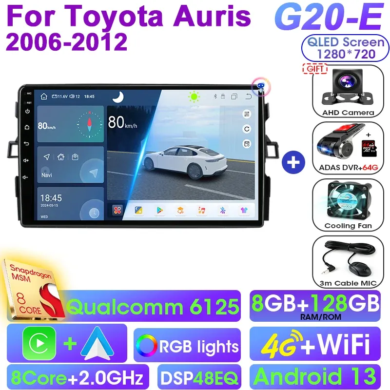 

Автомобильный радиоприемник Android 13 2 Din Qualcomm SM6125 для Toyota Auris E150 2006-2012 Стерео Мультимедийный видеоплеер GPS 4G Carplay Auto
