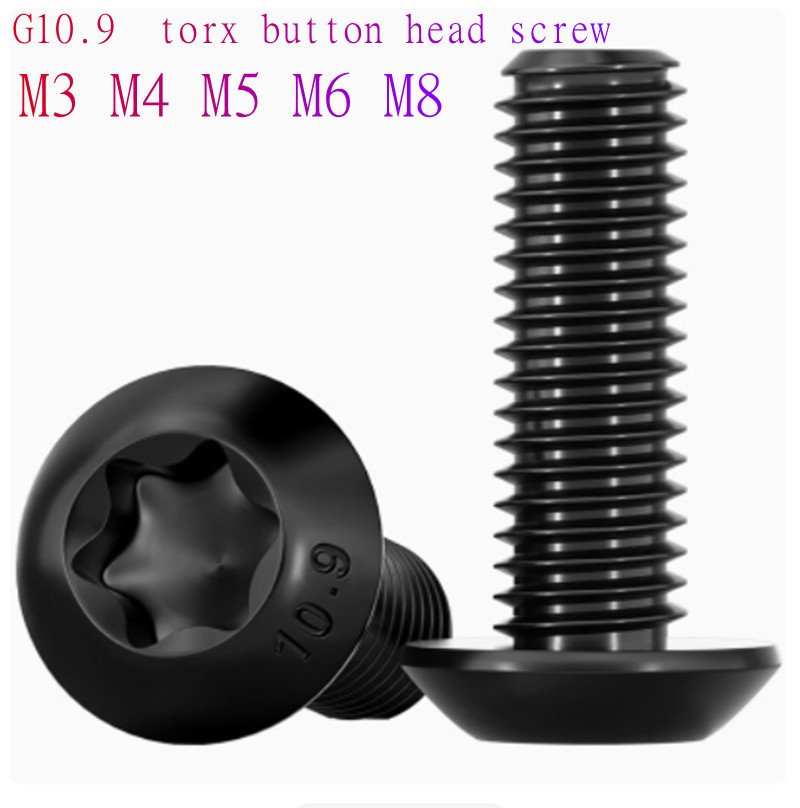 

5 ~ 50 шт. M3 M4 M5 M6 M8 G10.9 Черный винт с полукруглой головкой Torx с шестью лопастями, болт с круглой головкой, длина 4 мм ~ 40 мм