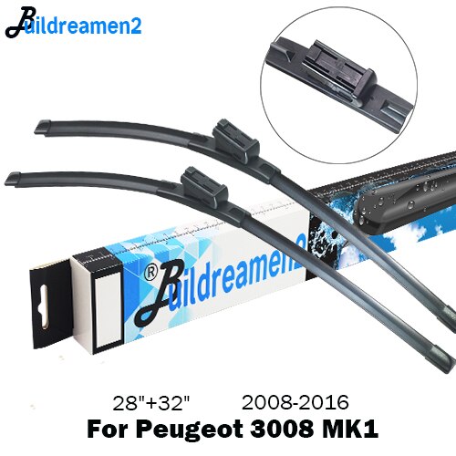 

Buildreamen2 для Peugeot 3008 Mk1 Mk2 2008-2018 автомобильный безрамный стеклоочиститель, автоматический резиновый стеклоочиститель