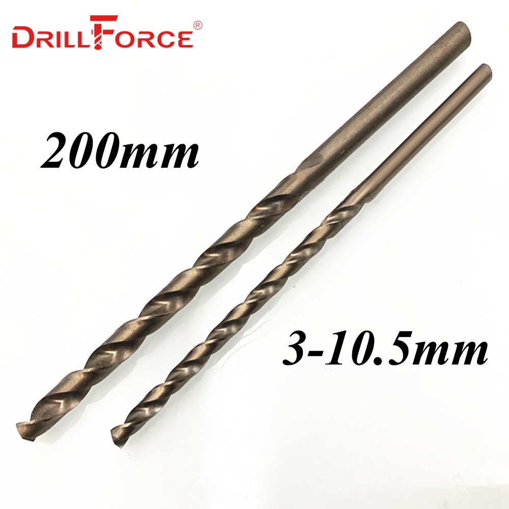 

Drillforce инструменты 3,0 мм-10,5 мм x 200 мм OAL HSSCO 5% Кобальт M35 Длинные спиральные сверла для легированной нержавеющей стали и чугуна