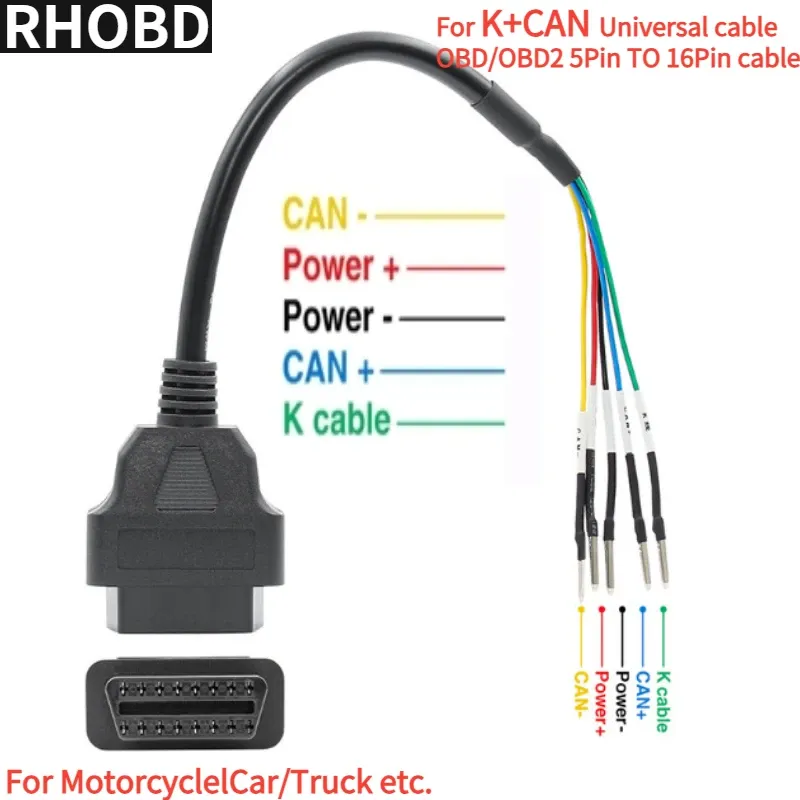 

Разъем OBD2 для мотоцикла, мотоцикла K + CAN, кабель сканера OBD, линия K, можно линить, кабель питания, диагностические инструменты для мотоцикла